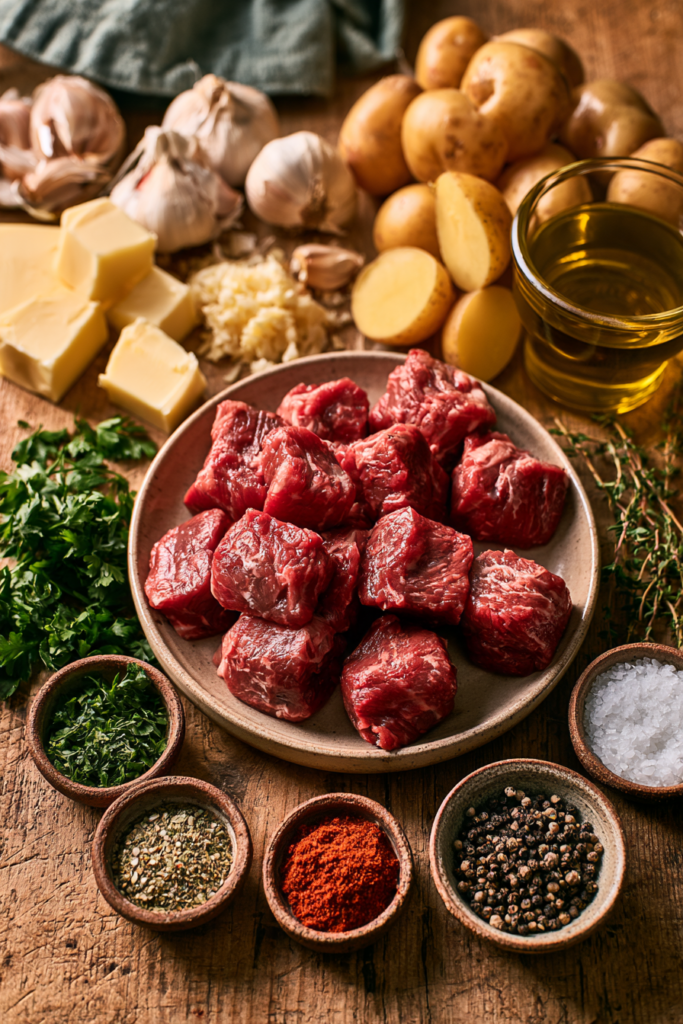 Garlic Butter Steak Bites and Potatoes