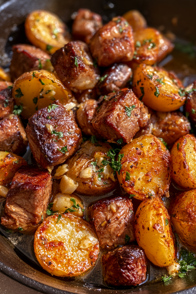 Garlic Butter Steak Bites and Potatoes