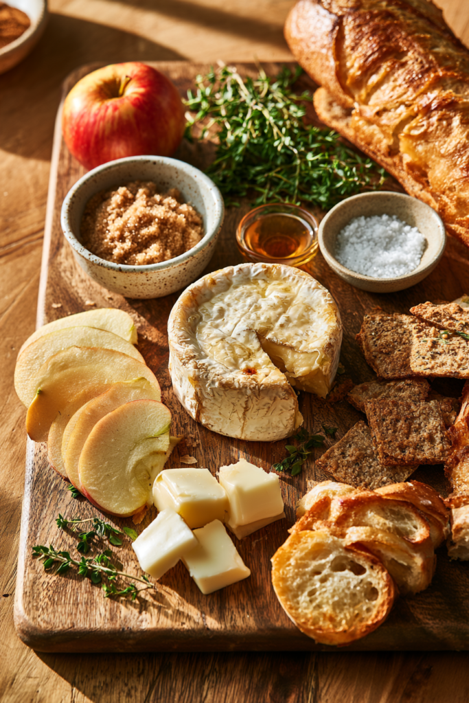  Golden Baked Brie topped with caramelized apples & fresh thyme. 