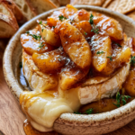 Golden Baked Brie topped with caramelized apples & fresh thyme.