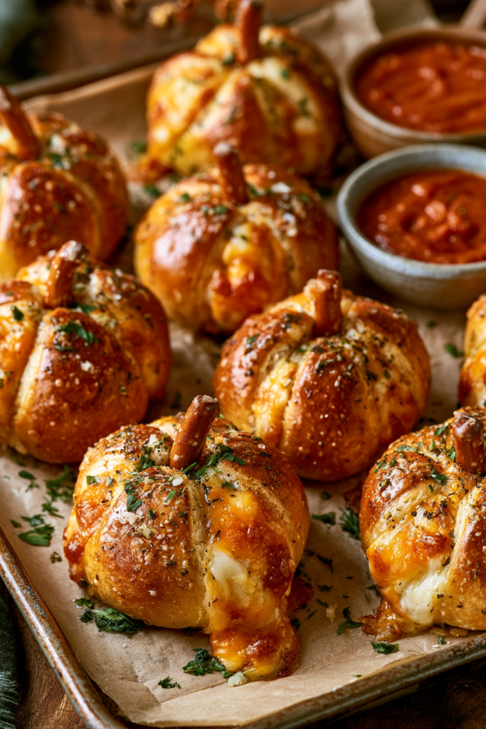 Pumpkin-Shaped Cheesy Bread Bites
